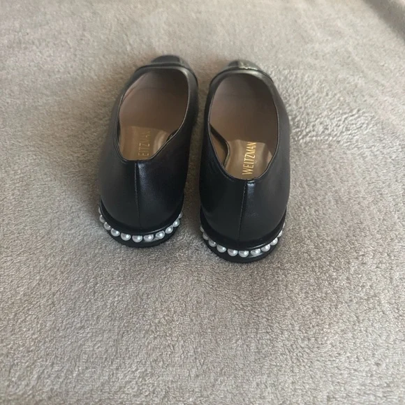 Stuart Weitzman Pearl Flat Woman’s Black leather ballet shoes. Size 8.5 - Picture 3 of 4